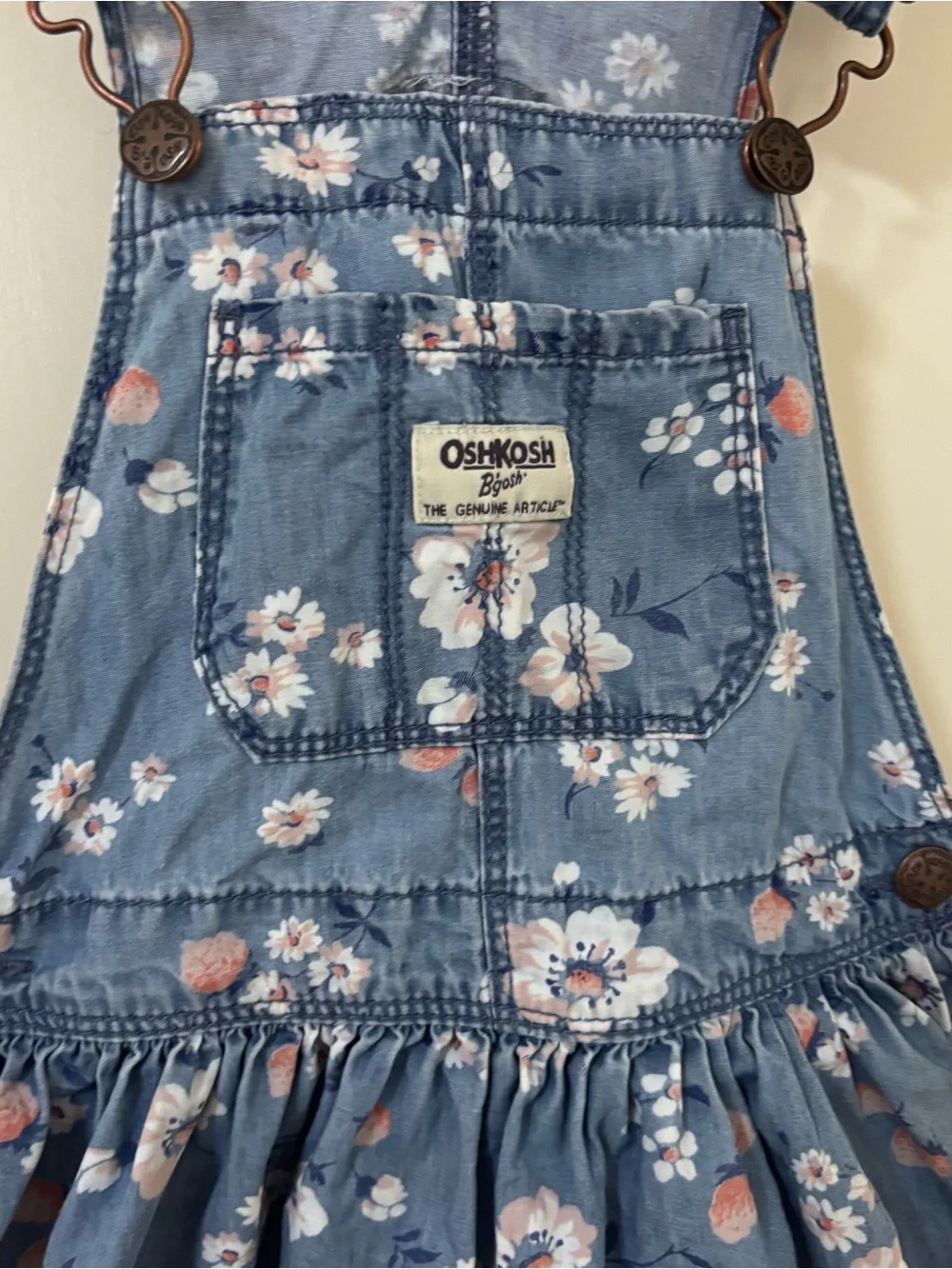 OshKosh B'gosh plum blossom Floral soft Denim overall skirt for Kids - blue pink
